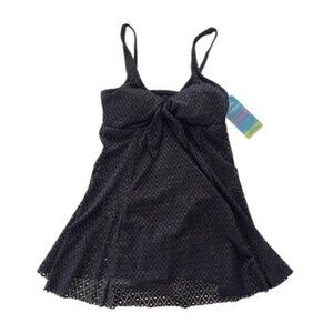 Swim Solutions Bow Front Black Swimdress Size 8 Tummy Control Bust Support NWT